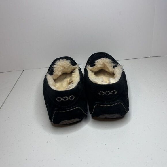 UGG Ansley Suede Black Slide On Fur Slippers Womens Comfort - Picture 6 of 8